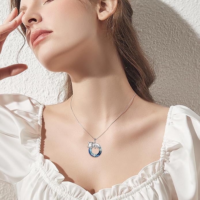 Cat Necklace Sterling Silver Cat Zircon Pendant Gothic Jewelry for Women Animal Lovers Gifts
