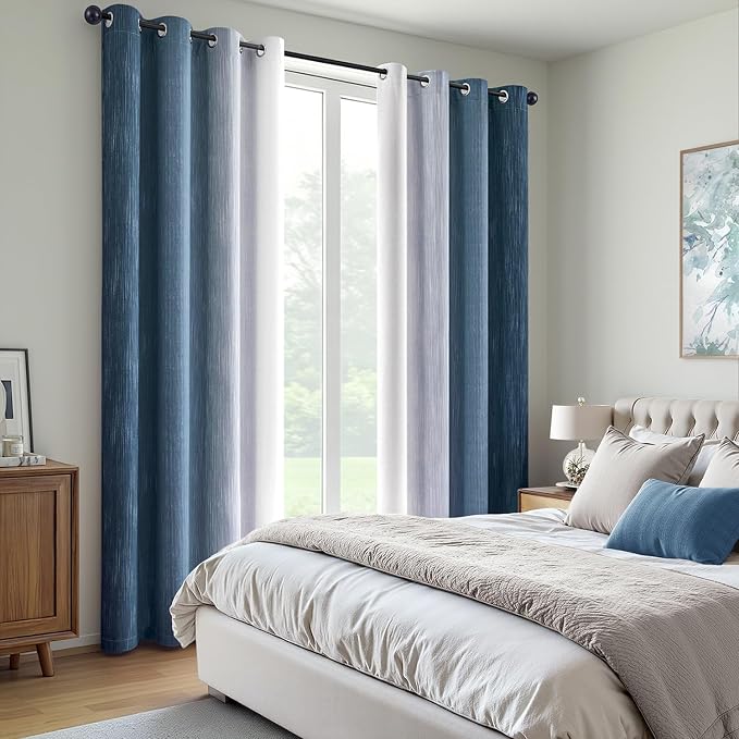 MIULEE Royal Blue and Greyish White Ombre Blackout Curtains, Full Room Darkening Thermal Insulated 72 Inches Long Drapes for Bedroom/Living Room Grommet Window Treatments Modern 52Wx72L, Set of 2