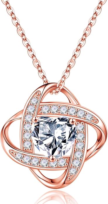 Iefil 925 Sterling Silver Love Knot Birthstone Necklace, Anniversary Birthday Gifts for Women, Jewelry Gift for Wife Mom Girlfriend Daughter