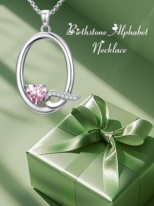 Birthday Gifts for Women Alphabet A to Z Initial Birthstone Pendant Necklaces for Women - 18k White Gold Plated Personalized Name Jewelry Anniversary Graduation Gifts for Wife Her Daughter Girlfriend(with Gift Box)