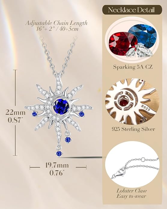 FANCIME Soluna Nexus Necklace for Women Sterling Silver Moon Jewelry Sun Pendant Fine Jewelry Gemstone Birthday Mothers Day Gifts for Wife