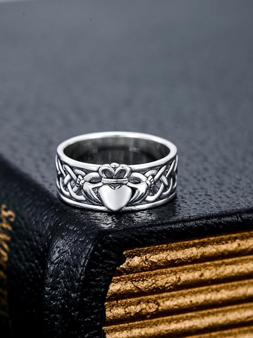 Seiyang Claddagh Ring 925 Sterling Silver Celtic Ring Jewelry Irish Band Gift for Men Women (with Gift Box)