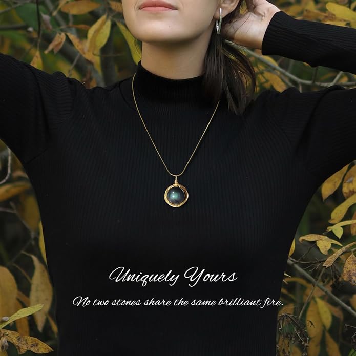 Natural Faceted Labradorite Pendant Necklace – Unique Stone of Magic & Transformation, Iridescent Flash Gemstone Jewelry, Handmade Healing Crystal Gift for Women, Birthday, Anniversary, Spiritual Awakening & Intuition