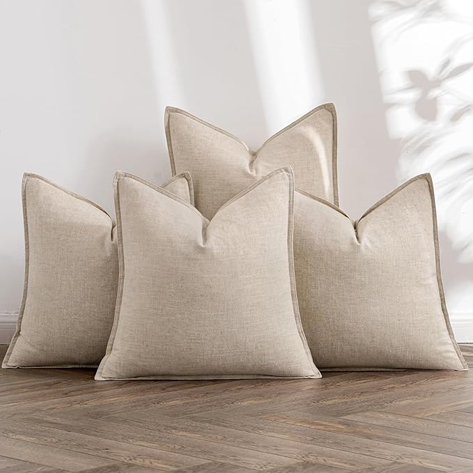 MIULEE Beige Boho Linen Decorative Pillow Covers 20x20 Inch Pack of 4 | Natural Throw Pillow Covers Soft Farmhouse Couch Pillowcases Modern Home Decors for Living Room Bed Sofa