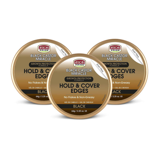 African Pride Black Castor Miracle Hold & Cover Edges Hair Gel with Black Castor Oil & Coconut Water Edge Control for Braids, Locs, Slick Styles & Strong Hold 2.25oz