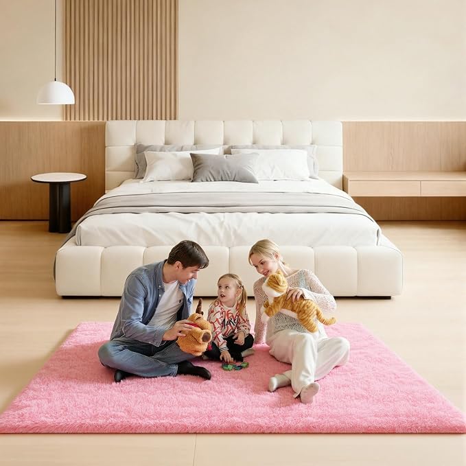 5x7 Pink Rugs for Bedroom Girls, Large Fluffy Area Rugs for Living Room, Fuzzy Shag Soft Non-Slip Carpet for Kids and Boys Nursery Dorm Indoor Room Home Decor (5ft X 7ft, Pink)