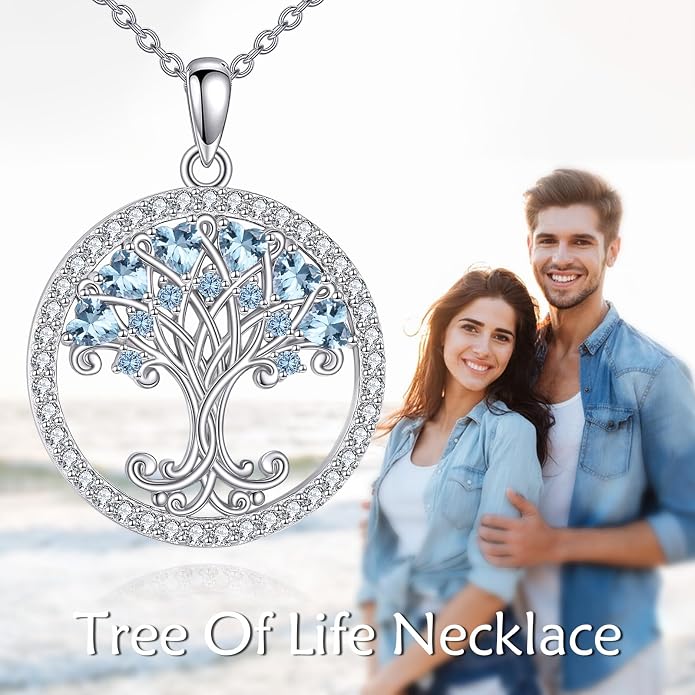 Tree of Life Necklace for Women Birthstones Jewelry for Women Sterling Silver Fine Anniversary Birthday Christmas Wedding Jewelry for Wife Sister