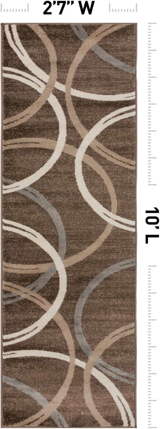 Rugshop Wavy Circles Modern Non-Shedding Runner Rug Brown 2'7" x 10'