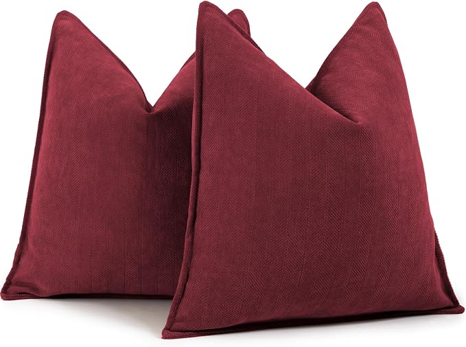 ZWJD Burgundy Pillow Covers 24x24 Set of 2 Chenille Throw Pillow Covers with Elegant Design Soft and Luxurious Decorative Throw Pillows for Couch, Bed, and Home Decor