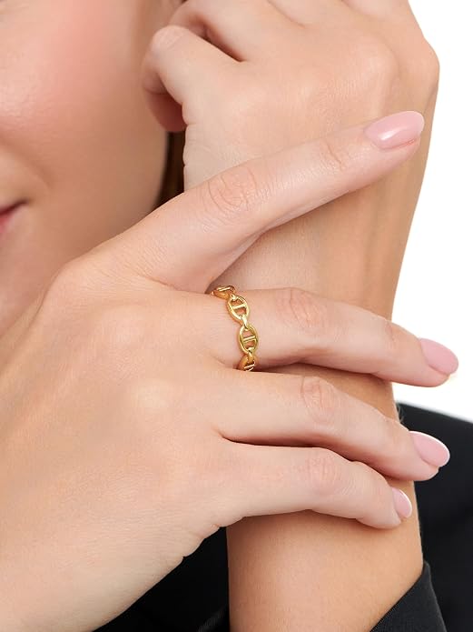 DEVATA Gold or Rhodium Plated Sterling Silver 925 – Eternity, Band Ring for Women – Heart, Knot, Clover, Infinity, Mariner, Cable, Curb, Cuban, Figaro, Daisy, Rope, Ribbed, Dome
