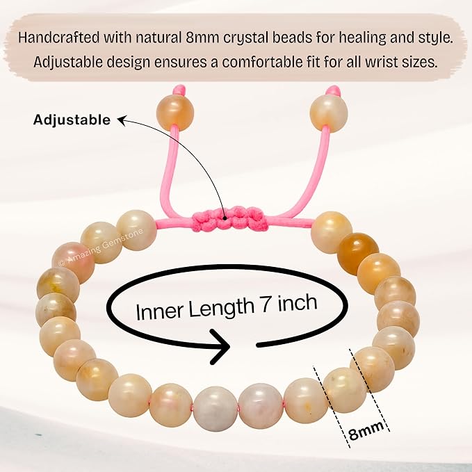 Amazing Gemstone Canadian Flower Agate Bracelet for Women Men's Gifts - Protection Healing Crystal Bracelet - 8mm Gemstone Beaded Adjustable Bracelet Pulseras para Hombres Mujer Stocking Stuffers