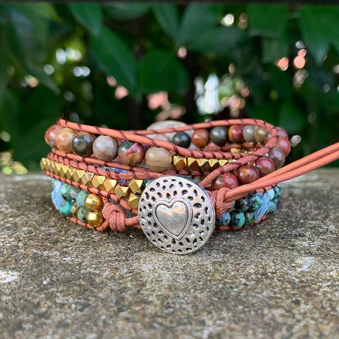 YGLINE Boho Handmade Wrap Leather Tube Crystal Stone Bracelet for Women