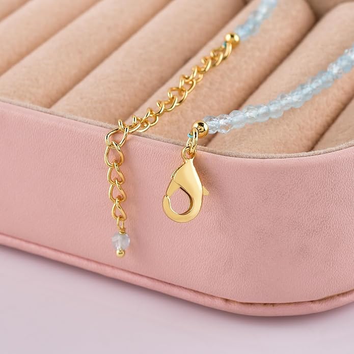 InfinityGemsArt Gemstone Gold Necklace For Women, Birthstone Natural Crystal Stone With Freshwater Pearl Beaded Jewelry, Gold Plated 18 Inch Chain