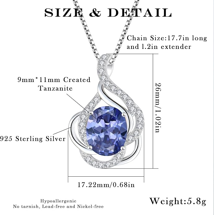 Birthstone Necklace for Women 925 Sterling Silver Pendant Necklaces Oval Cut Cubic Zirconia Necklace Jewelry