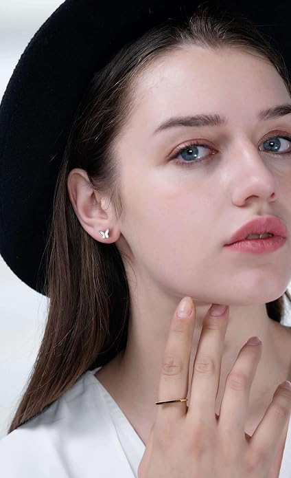 Butterfly Earrings Sterling Silver Tiny Butterfly Stud Earrings for Women Gold Minimalist Earrings Dainty Hypoallergenic Earrings for Sensitive Ears Mothers Day Gifts for Wife