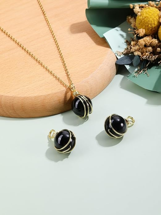Jovivi Healing Crystal Stone Pendant Necklace Gold Wire Wrapped 16mm Natural Round Gemstone Ball Crystal Necklace for Women Men Reiki Quartz Jewelry