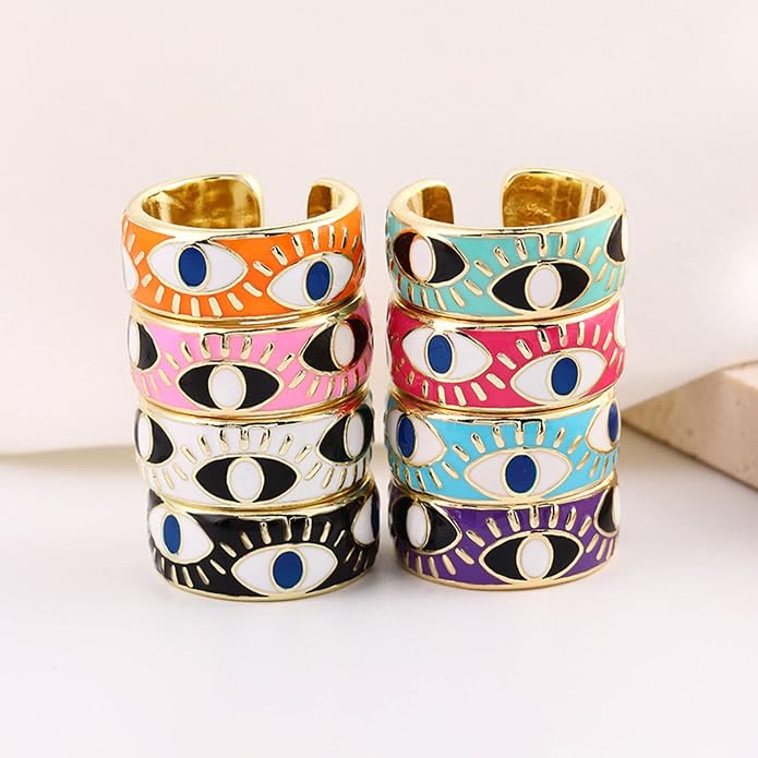 Chunky Gold Rings for Women Non Tarnish Evil Eye Ring Stackable Open Rings Trendy Statement Women Rings