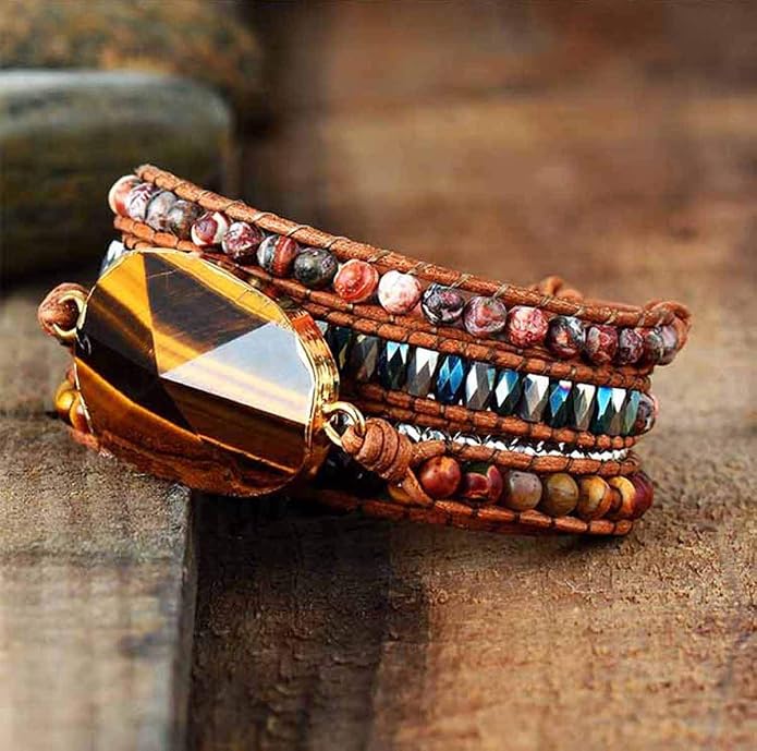 Boho Wrap Bracelet for Women, Handmade Natural Imperial Jasper Multi-Layer Stone Beaded Bracelet, Bohemian Healing Crystal Stone Jewelry Gifts