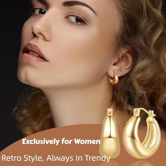 Cossa Gold Earrings for Women Tapered Design 14K Gold Hoop Earrings for Women Chunky Classic and Contemporary Style Statement Dome Chunky Hoop Earring for Womens Hypoallergenic 20/25mm