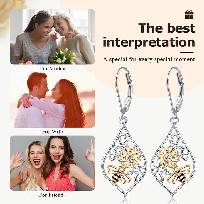 925 Sterling Silver Filigree Dangle Drop Earrings Daisy/Lotus/Rose Flower/Moonstone Leverback Teardrop Earrings for Women Infinity Celtic Knot Daisy Lotus Jewelry for Mothers Day