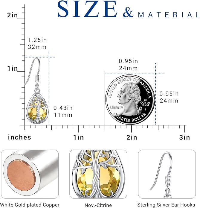 Eusense Sterling Silver Dangle Earrings for Women Tree of Life Animals Moonstone Turquoise Leverback Earrings Jewelry Gifts