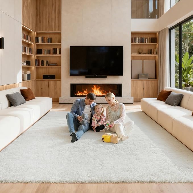 Area Rugs 9x12 Living Room, Large Fluffy Cream White Rugs for Bedroom, Fuzzy Shag Soft Non-Slip Carpet for Kids Girls and Boys Nursery Dorm Indoor Room Home Decor (9ft X 12ft, Cream White)