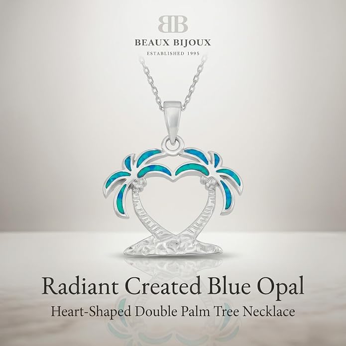 Created Blue Opal Ocean Necklace for Women, 925 Sterling Silver Pendant, 18 Inch Chain, Beach and Sea Life Jewelry Collection