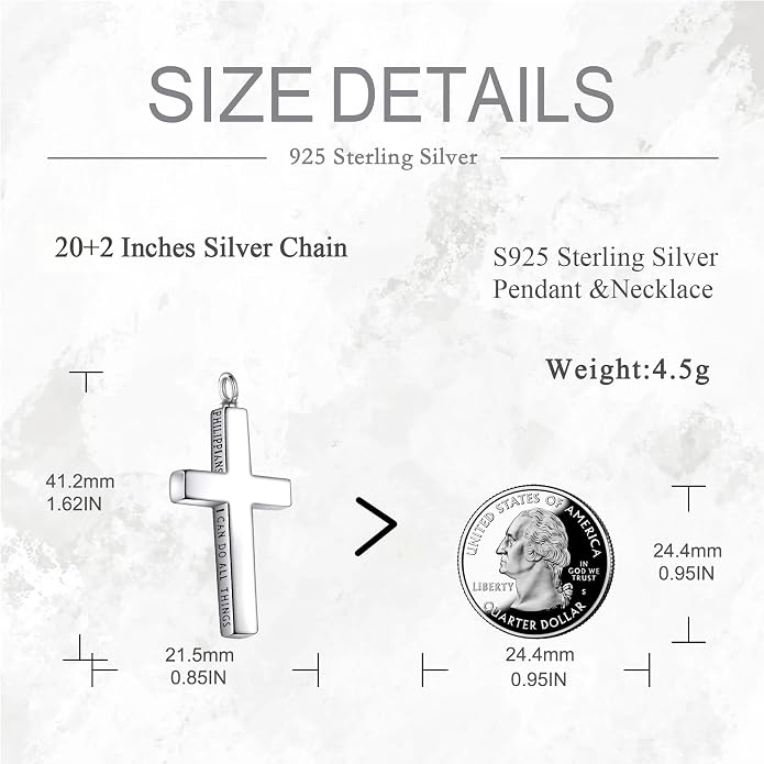 POPLYKE Cross Necklace 925 Sterling Silver Philippians 4:13 I Can Do All The Things Inspirational Necklace Gifts for Women Men 20+2''