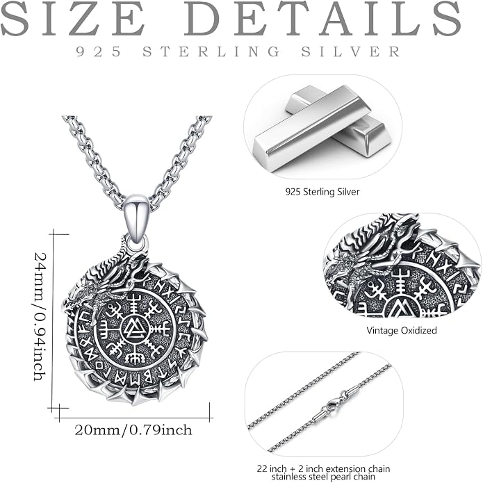 Viking Necklace for Men 925 Sterling Silver Nordic Viking Necklace Viking Amulet Jewelry Gifts for Men Women