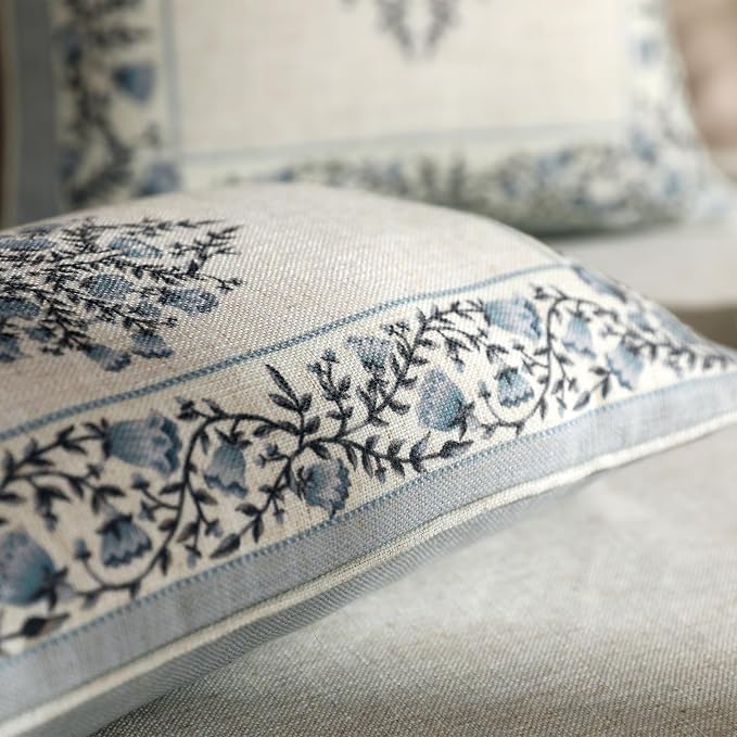 ISAENNE Designer Linen Throw Pillow Cover,Set of 2,20"x12"-Segerman A | Elegant Chinoiserie Rectangle Pillow Cover,Concealed Zipper Design,Floral Pattern,Sofas,Bedroom,Living Room,Lounge Chairs