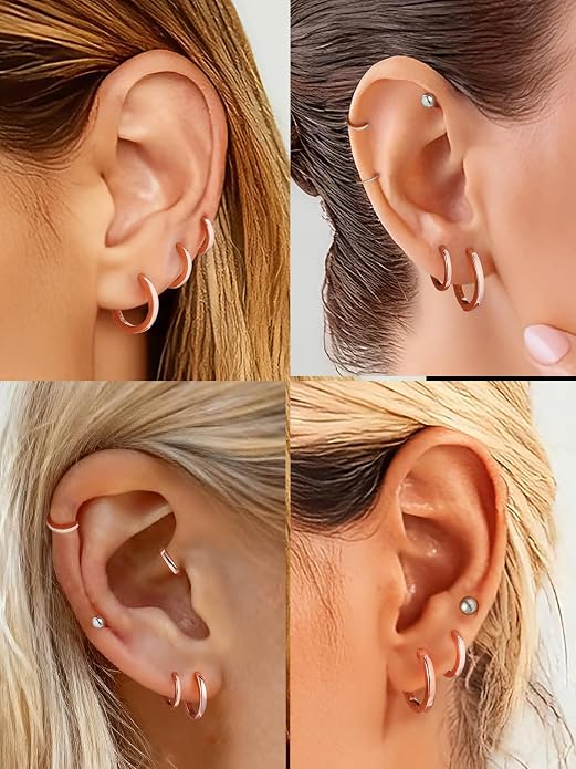 SILVERCUTE 925 Sterling Silver Huggie Hoop Earrings for Women,Hypoallergenic Small Hoop Earrings Lightweight Silver/14K Gold Hoops Cartilage Earrings for Women,8/10/12mm