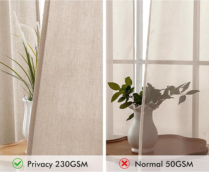 MIULEE Non-See-Through Privacy Linen Curtains 52Wx108L Inch Beige | 2 Panels, Light Filtering, Semi Sheer Window Curtains, Farmhouse Textured, Back Tab Drapes for Bedroom Living Room