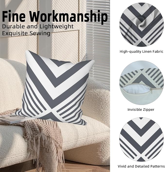 4 Pcs/Set Geometric Pillow Covers Boho Grey Winding Strips Circle Mid Century Geometry Stripes Minimalist Throw Pillow Covers for Home Sofa Couch Outdoor Decorative, 16"x16", Grey White