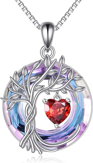 POPLYKE Mothers Day Gifts for Mom Her Wife Tree of Life Necklace 925 Sterling Silver Birthstone Pendant with Crystal Anniversary Birthday Wedding Jewelry for Women