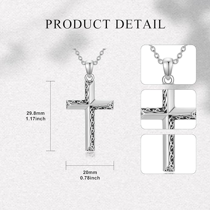 Cross Necklace for Women 925 Sterling Silver Crucifix Pendant Christian Cross Jewelry for Women Men