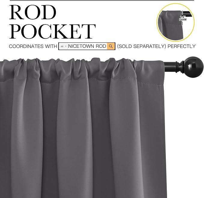 NICETOWN Blackout Curtain Panels for Window - Thermal Insulated Rod Pocket Blackout Drapes/Draperies for Dining Room (2 Panels, W70 x L63 inches, Grey)