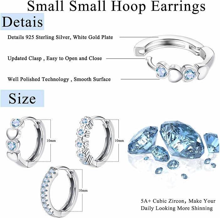 YADOCA 𝟵𝟮𝟱 𝗦𝘁𝗲𝗿𝗹𝗶𝗻𝗴 𝗦𝗶𝗹𝘃𝗲𝗿 Earrings for Girls Women - Hypoallergenic Cute Kids Toddler Earrings - Cubic Zirconia Earrings Studs Hoop Set for Sensitive Ears