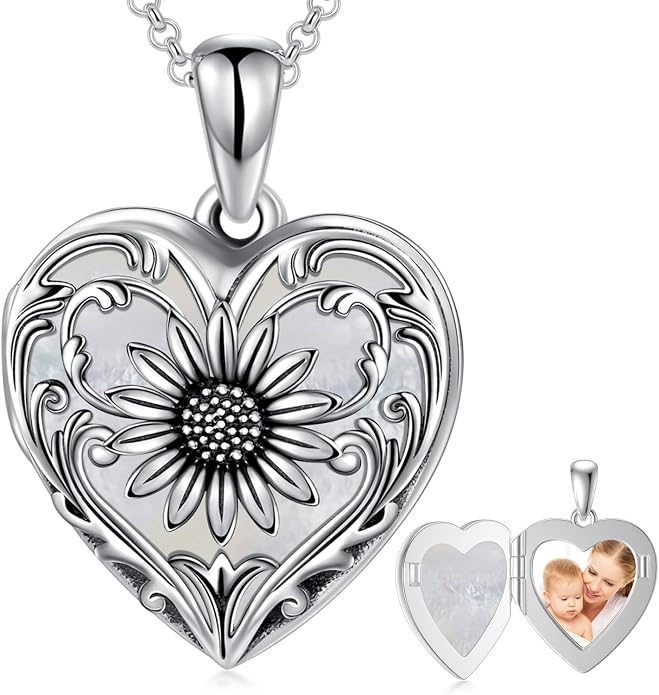 SOULMEET Personalized Silver Locket Necklace That Holds Pictures Photo Keep Someone Near to You, Memorial Custom Lockets Necklaces Letters Engraving for His Her