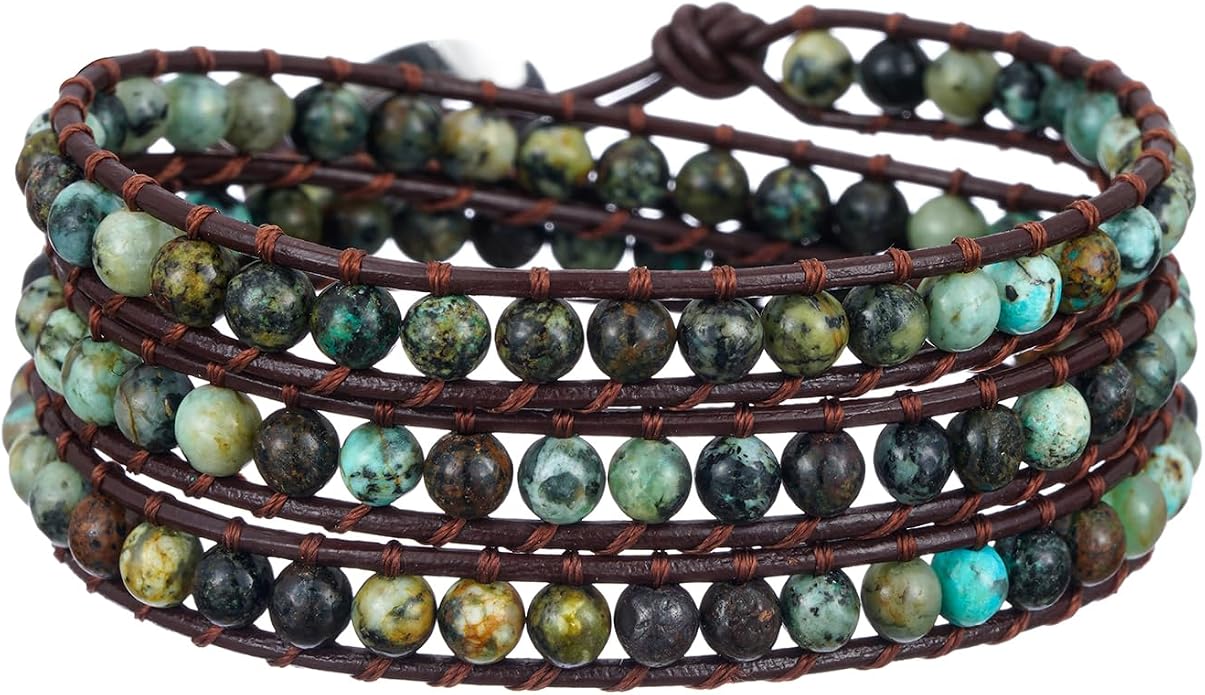 Plumiss Women Boho Handmade Natural Stone Crystal Leather Bead Wrap Bracelets Collection