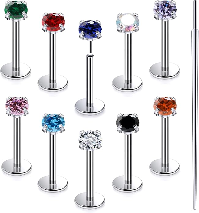 20G 18G 16G Astm F136 Titanium Threadless Flat Back Earrings Nose Studs Tragus Helix Conch Cartilage Lobe Earrings Medusa Labret Snake Bite Monroe Lip Ring Piercing Jewelry For Women Men