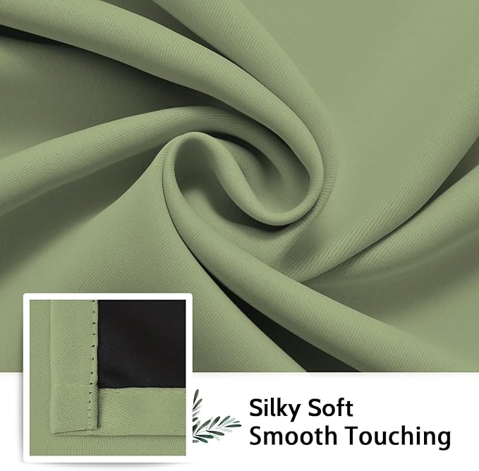 SimpleHome Sage 100% Blackout Curtains Room Darkening Living Room 63 Inch | Curtains for Bedroom,Thermal Insulated Grommet Window Drapes,Curtains for Living Room with Black Back,38 x 63 Inch,2 Panels
