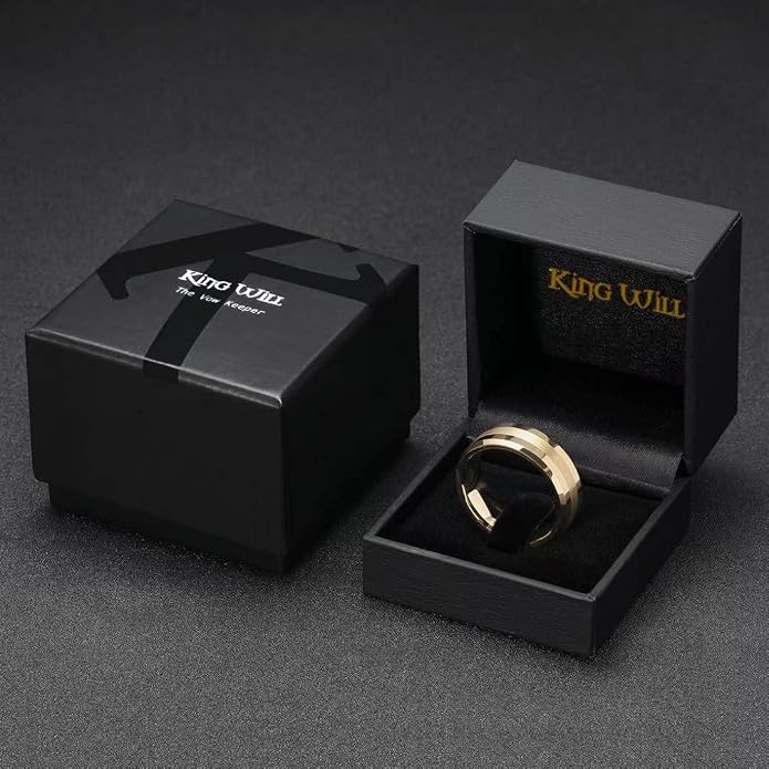 King Will Tungsten Carbide Wedding Band for Men Women-4/6/8mm Width 14K Gold Plated Tungsten Wedding Ring Matte Brushed & High Polished Style Comfort Fit Wedding Band Size 6-14