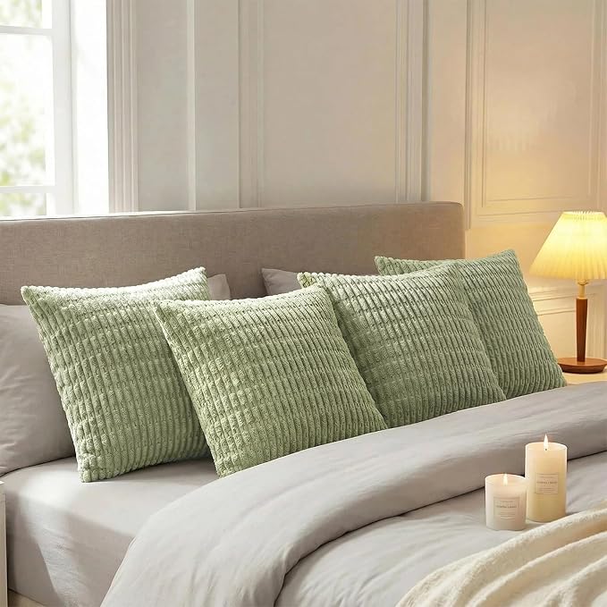 Fancy Homi 4 Packs Decorative Throw Pillow Covers for Living Room Couch Bed, Modern Farmhouse Boho Home Décor Accent Cushion Case, 22" x 22", Sage Green