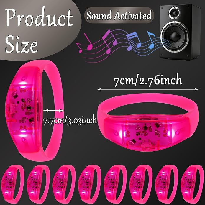 150 Pcs LED Glow Bracelets Sound Activated Light Up Bracelets for Adults Glow in the Dark Party Supplies Birthday Party Favors for Christmas, Halloween, Rave, New Year, Concert