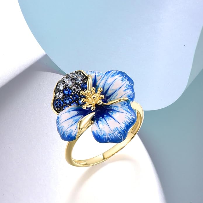 Santuzza 925 Sterling Silver Enamel Flower Statement Ring for Women