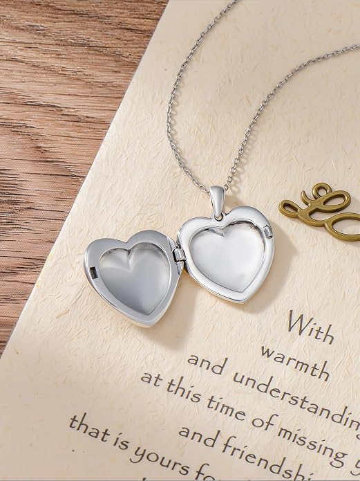 Locket Pendant Necklace for Women, 925 Sterling Silver Dainty Photo Necklace, Christmas Valentine's Day Mother's Day Memorial Jewelry Gifts (With Gift box)