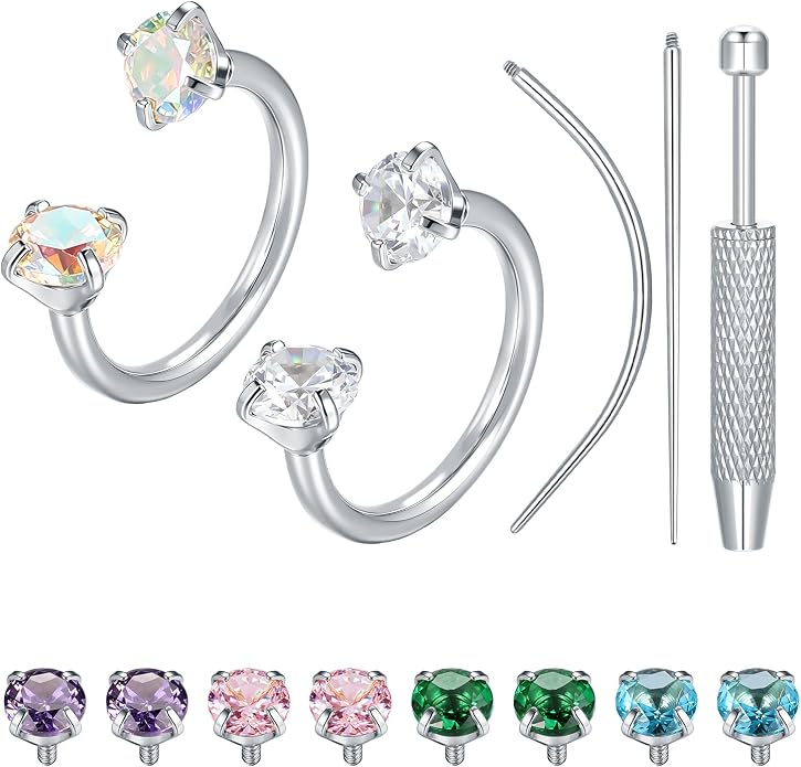 Oveta 18G Horseshoe Nose Rings for Women, 16G 20G Surgical Steel Nose Ring Hoop 6/8/10/12mm, Internally Threaded Tragus Cartilage Helix Earrings Silver/Gold, 3mm CZ
