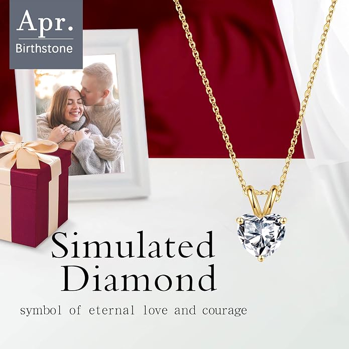 SMILEST Dainty Heart Birthstone Necklace for Women, 925 Sterling Silver Necklace Sparkling Heart Pendant, Anniversary Birthday Gifts for Women Mom Wife Daughter Girlfriend Grandma