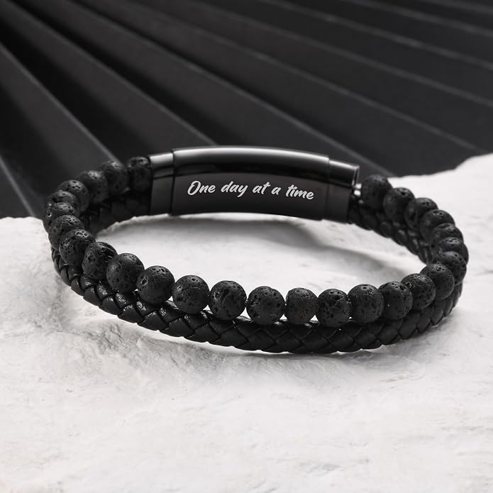 VNOX Men's Inspirational Mantra Engarved Handmade Braided Leather Adjustable Cuff Bangle Bracelet Encouragement Motivational Gift for Men