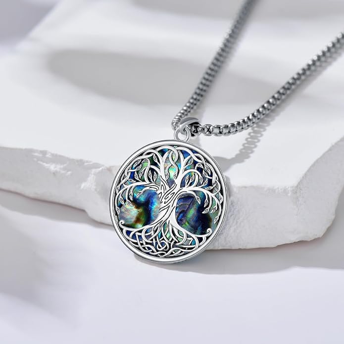 Tree of Life Necklace 925 Sterling Silver Round Tree of Life Pendant Jewelry for Men Women, w/Stainless Steel Chain 22''+2''